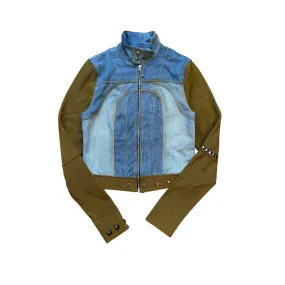 Blue Lightwash Denim Ribknit Hybrid Moto Jacket (Women's Medium)