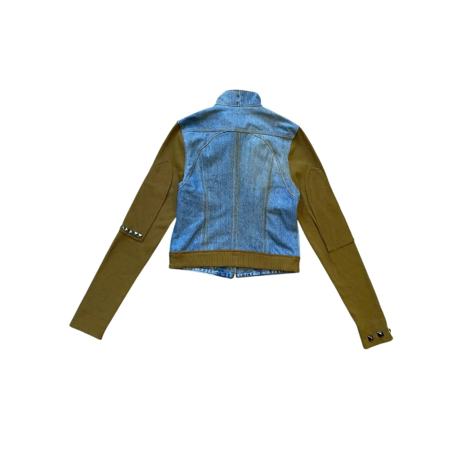 Blue Lightwash Denim Ribknit Hybrid Moto Jacket (Women's Medium)