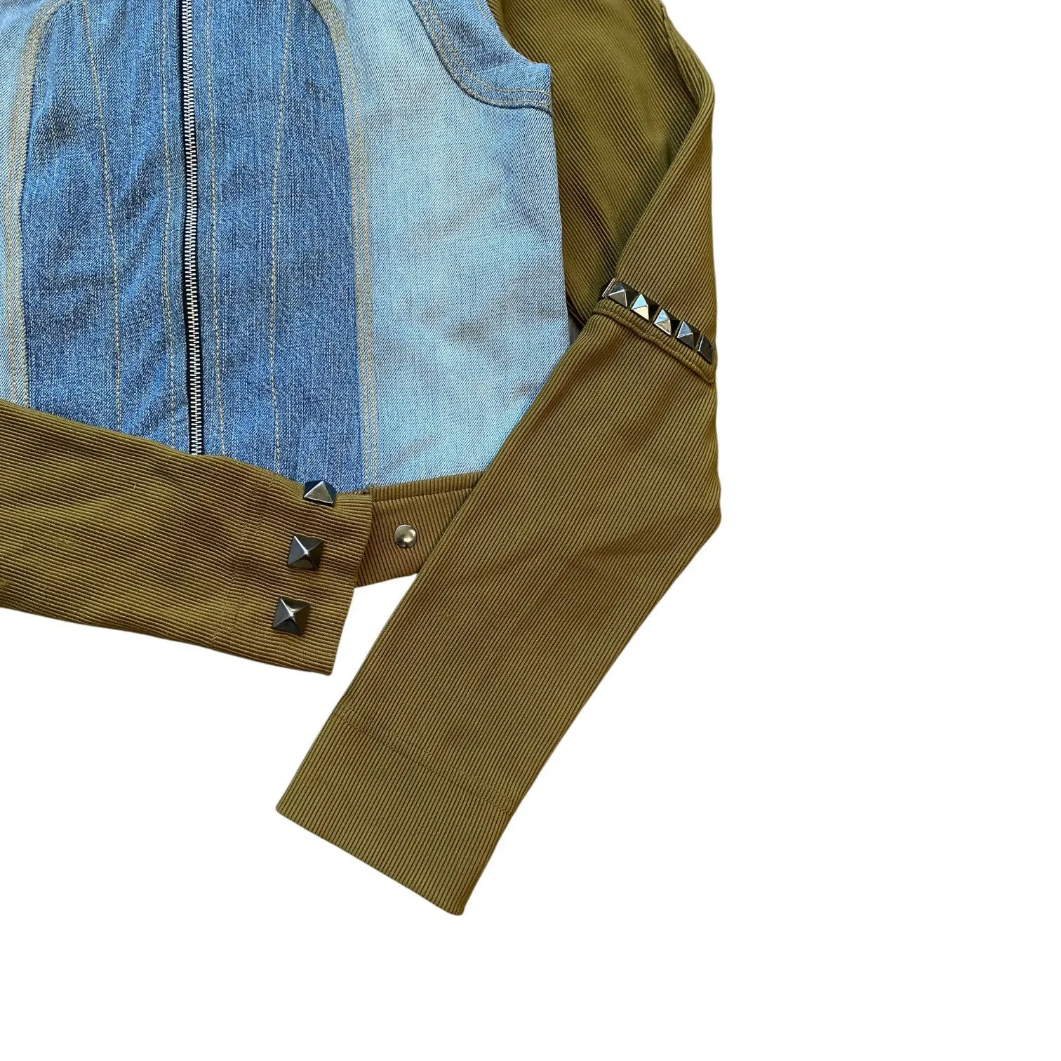 Blue Lightwash Denim Ribknit Hybrid Moto Jacket (Women's Medium)