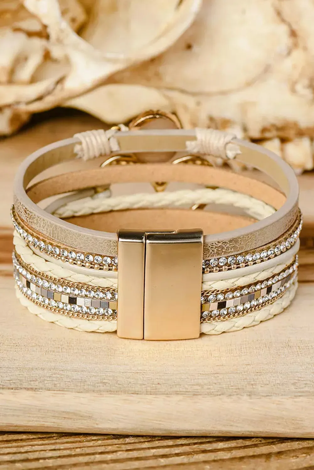 Bohemian Rhinestone Heart  Buckle Bracelet