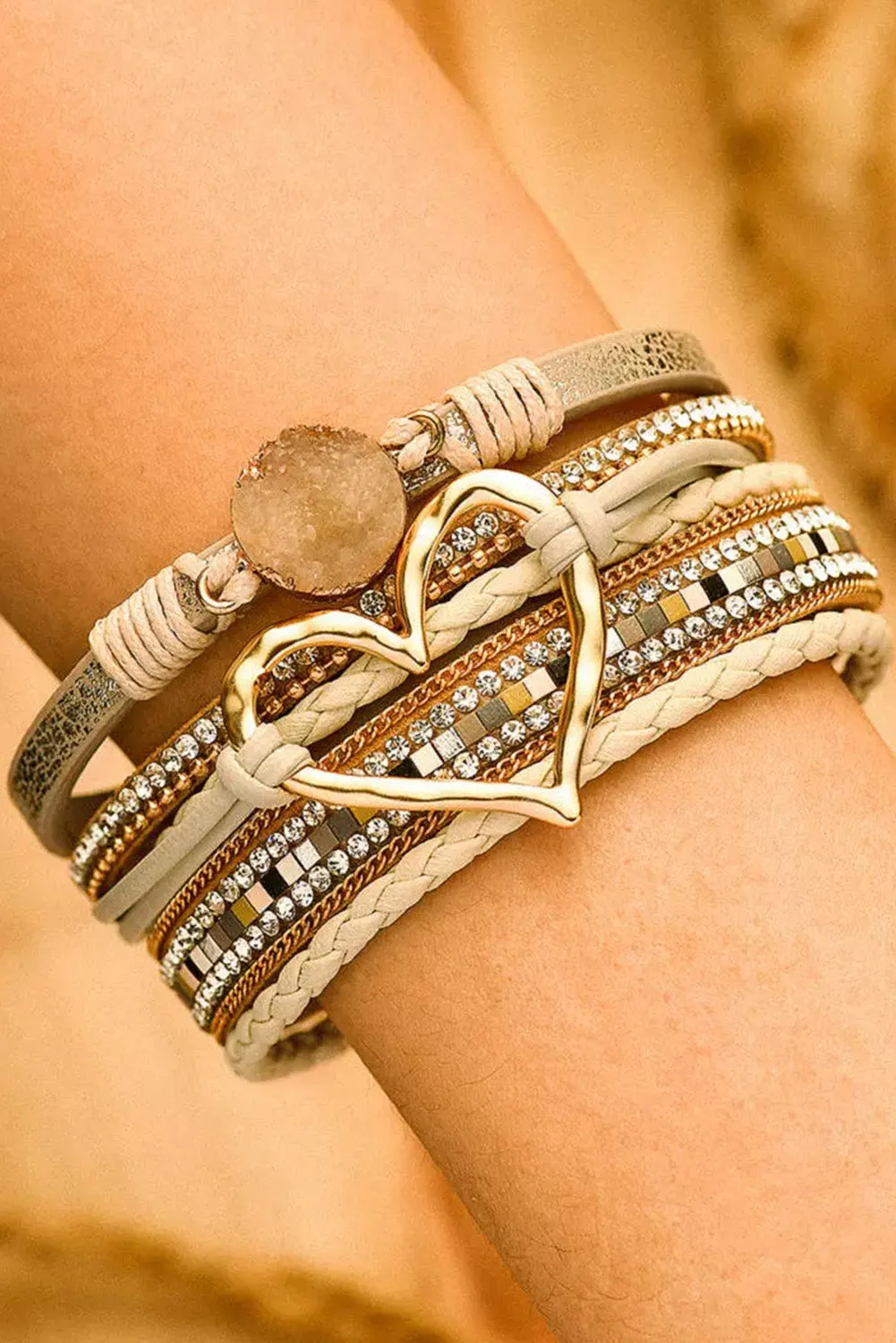 Bohemian Rhinestone Heart  Buckle Bracelet
