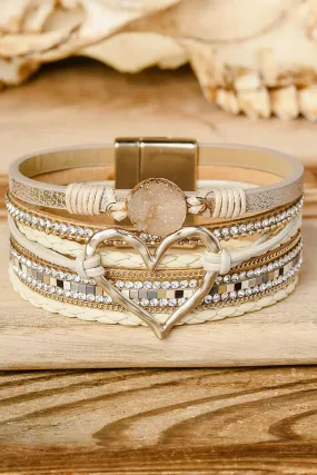 Bohemian Rhinestone Heart  Buckle Bracelet