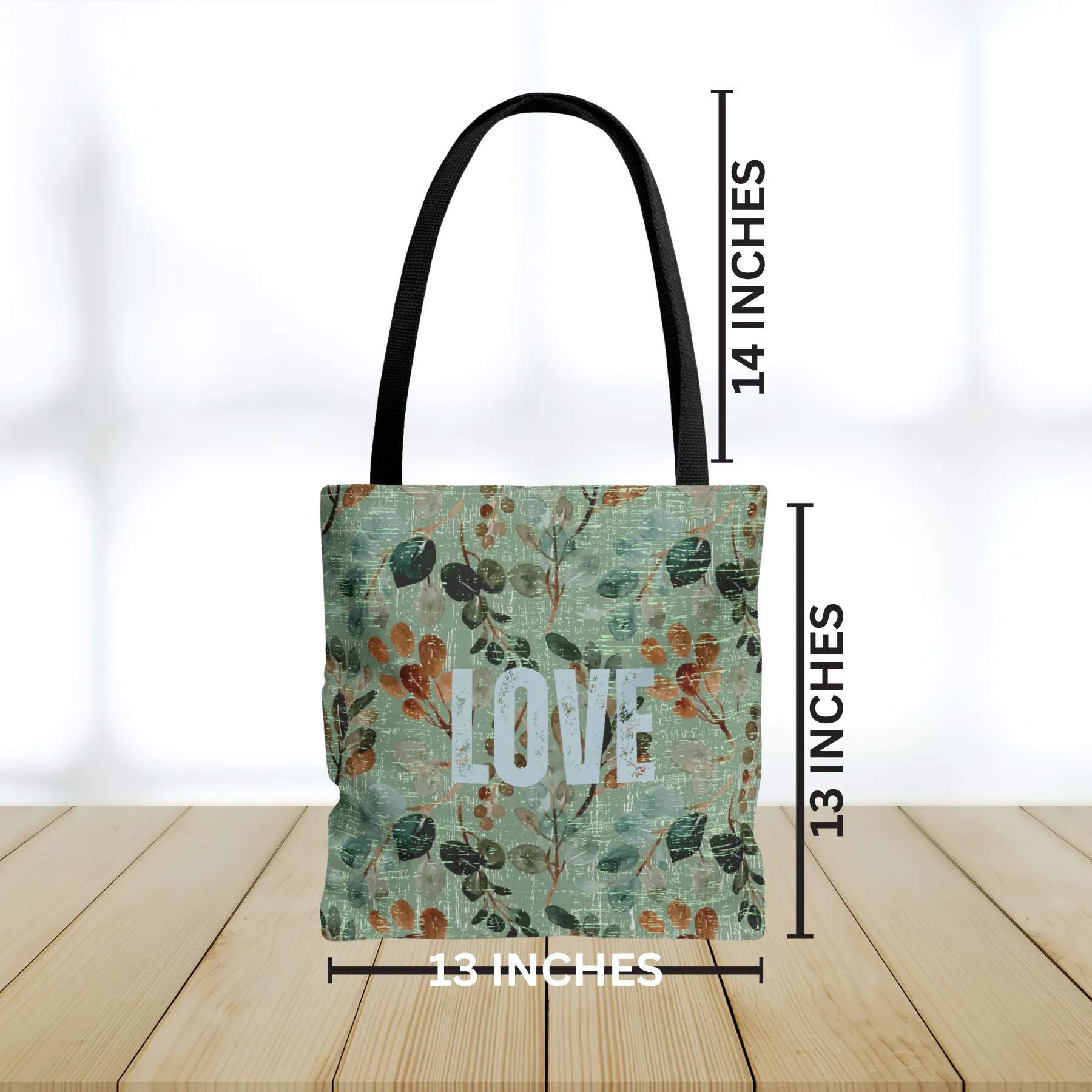 Botanical Love: Women's Small Tote Bag with Green Floral Background