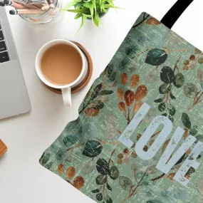 Botanical Love: Women's Small Tote Bag with Green Floral Background