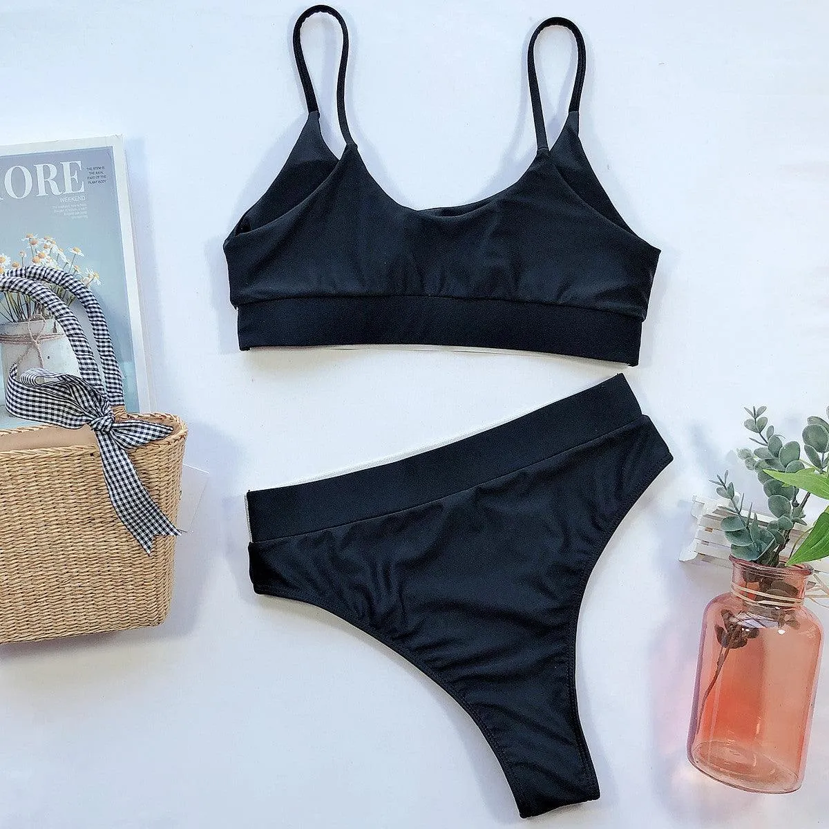 Contrast Mesh High Waisted Bikini Swimsuit