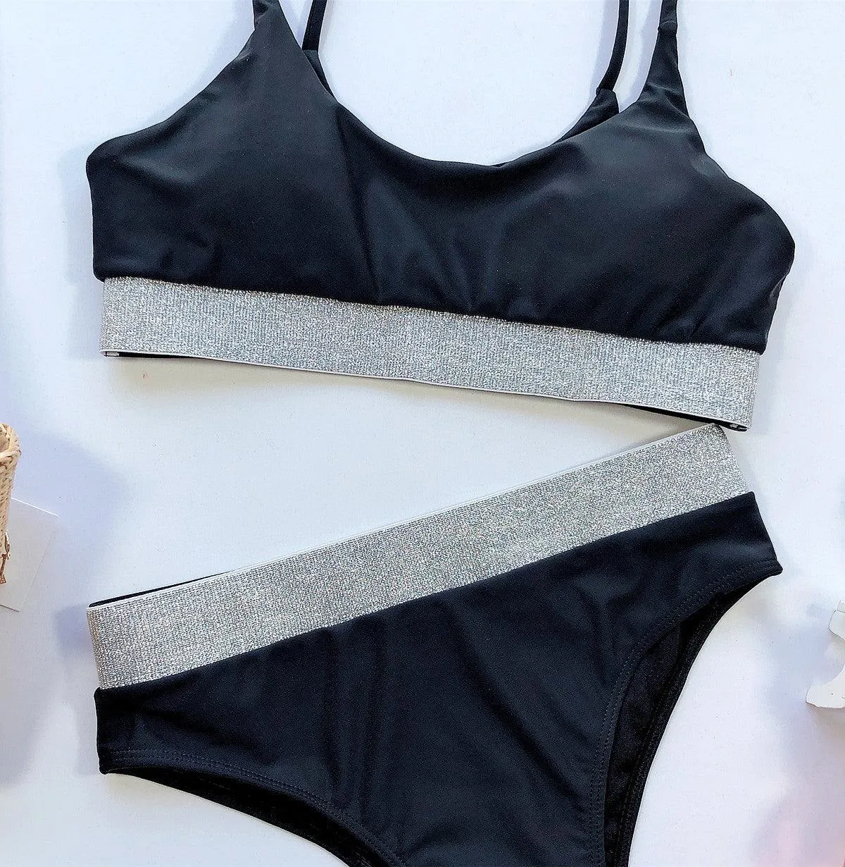 Contrast Mesh High Waisted Bikini Swimsuit