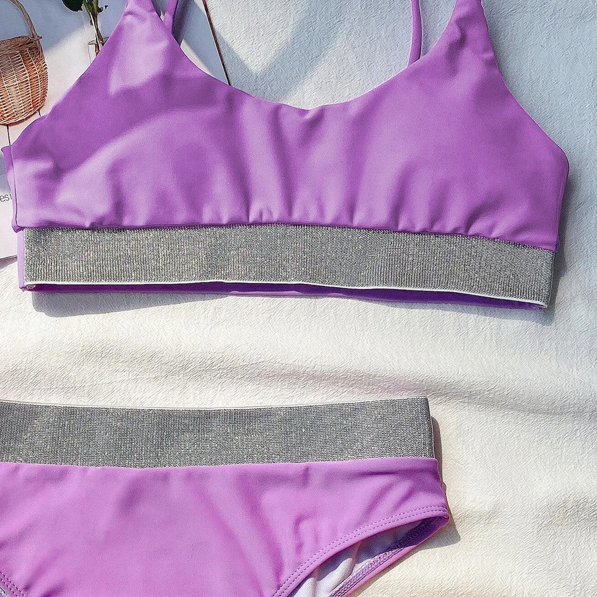Contrast Mesh High Waisted Bikini Swimsuit