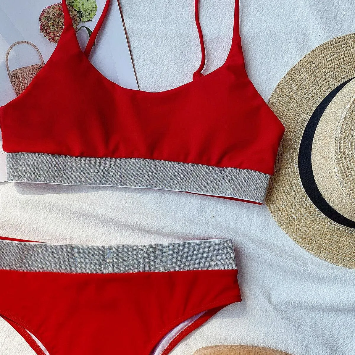 Contrast Mesh High Waisted Bikini Swimsuit