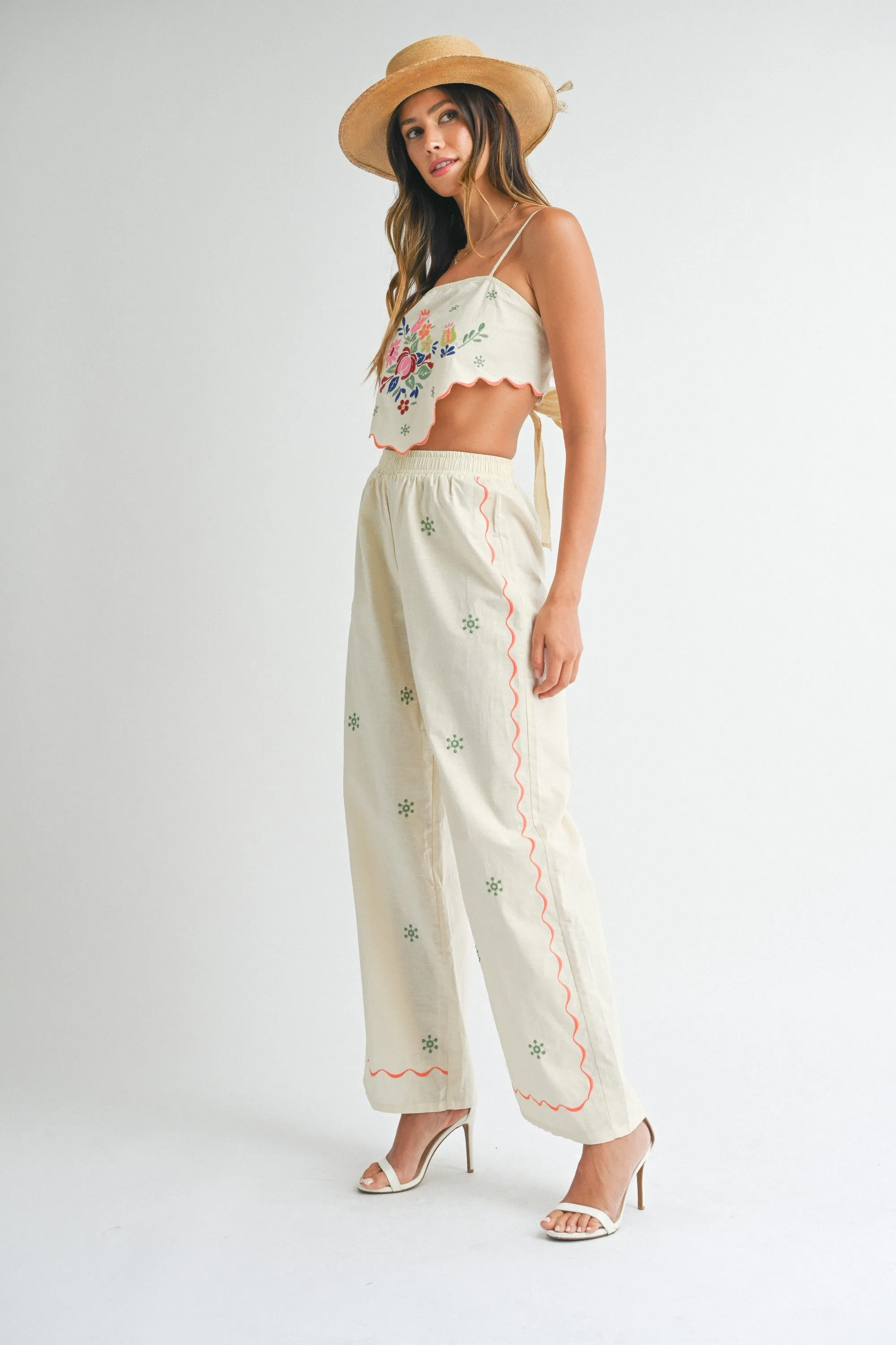 EMBROIDERED LINEN PANT