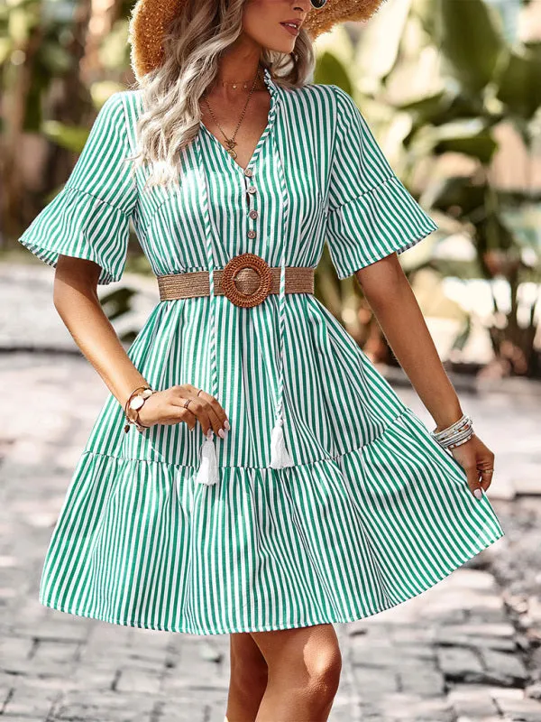 Flirty and Fun: Striped Mini Dress for Effortless Summer Style（without belt）