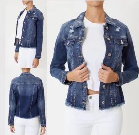 Going Places Distressed Denim Jacket: Medium Wash