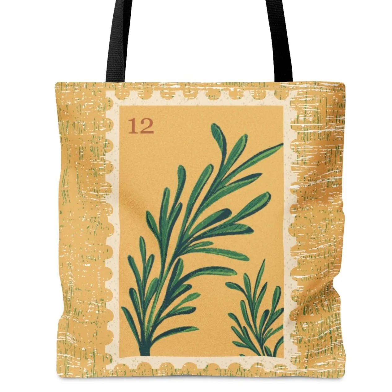 Golden Botanical Stamp Large Tote Bag - Elegant Floral Design on Golden Background