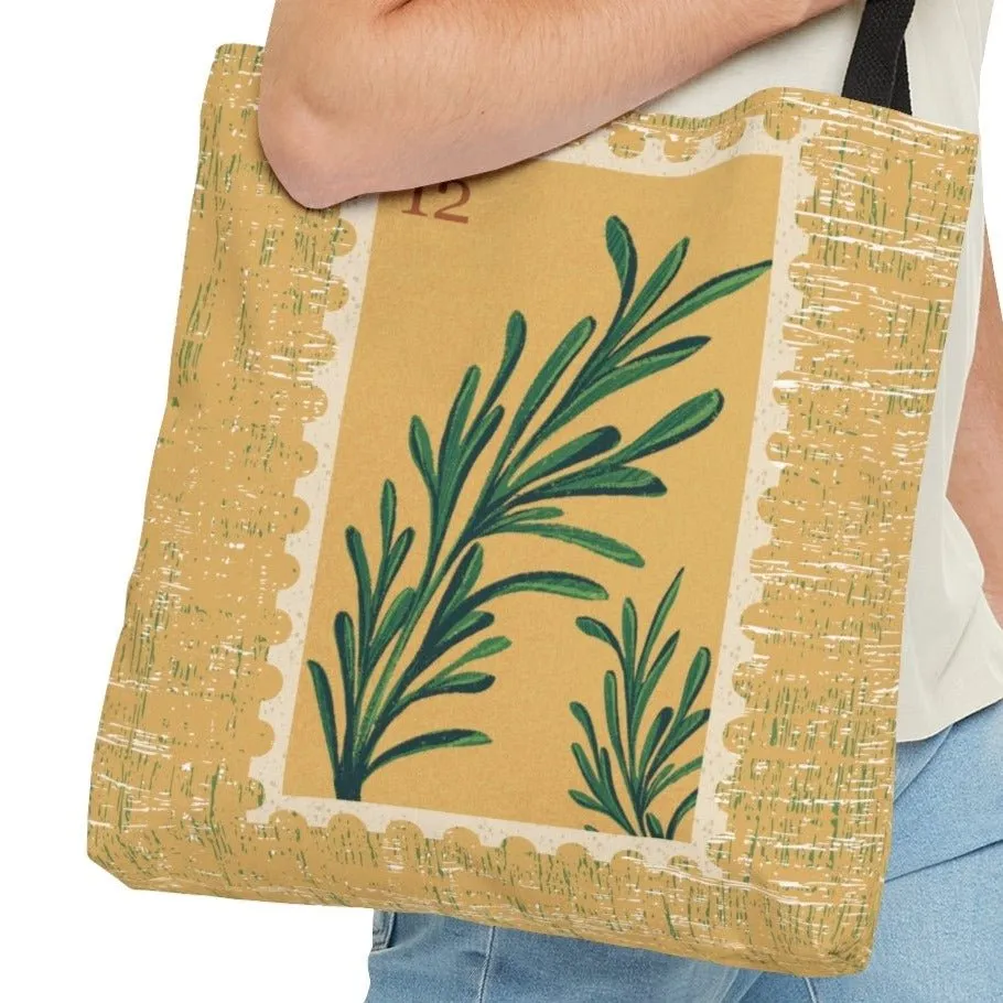 Golden Botanical Stamp Large Tote Bag - Elegant Floral Design on Golden Background