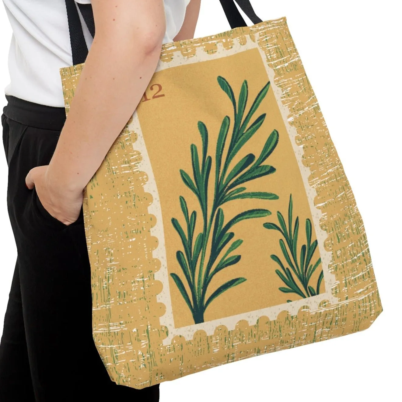 Golden Botanical Stamp Large Tote Bag - Elegant Floral Design on Golden Background