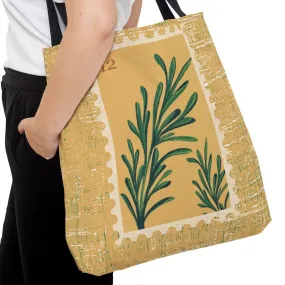 Golden Botanical Stamp Large Tote Bag - Elegant Floral Design on Golden Background