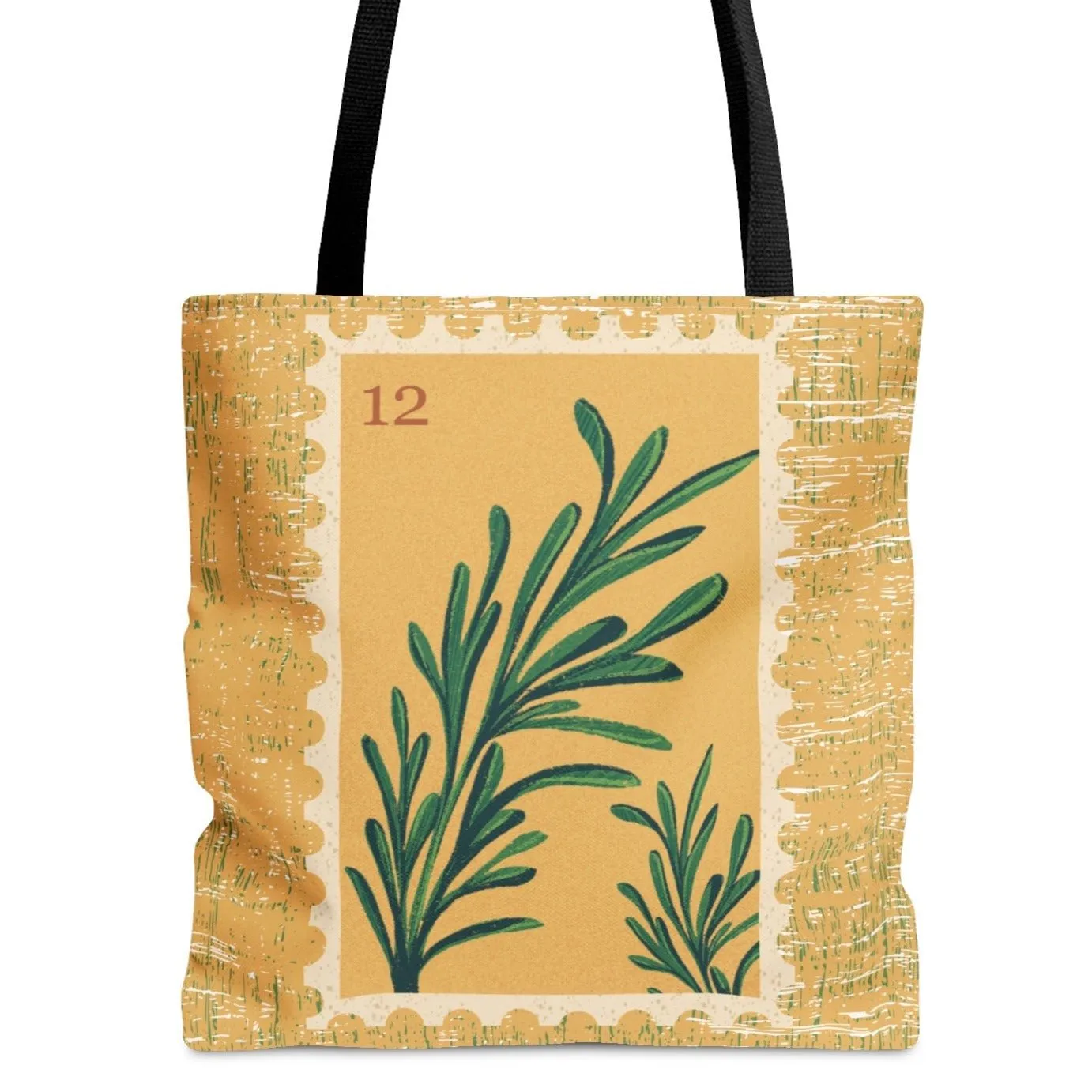 Golden Botanical Stamp Large Tote Bag - Elegant Floral Design on Golden Background