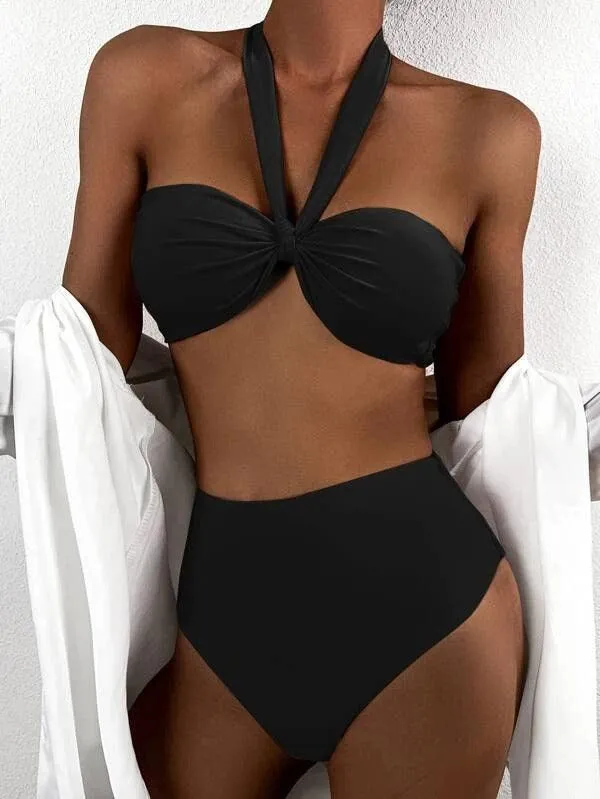 Knot Detail High Waisted Bikini Swimsuit