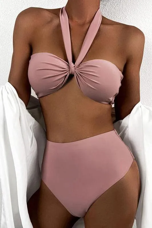 Knot Detail High Waisted Bikini Swimsuit