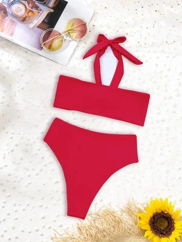 Knot Detail High Waisted Bikini Swimsuit