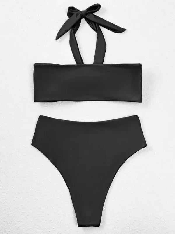 Knot Detail High Waisted Bikini Swimsuit