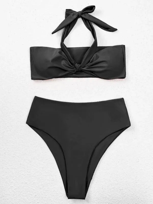 Knot Detail High Waisted Bikini Swimsuit