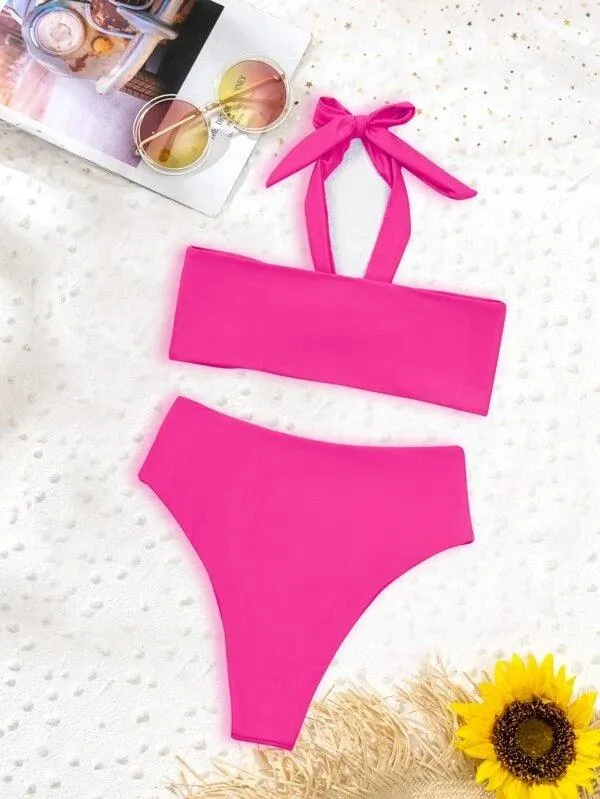 Knot Detail High Waisted Bikini Swimsuit