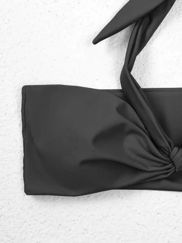 Knot Detail High Waisted Bikini Swimsuit