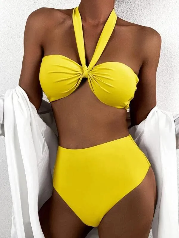 Knot Detail High Waisted Bikini Swimsuit