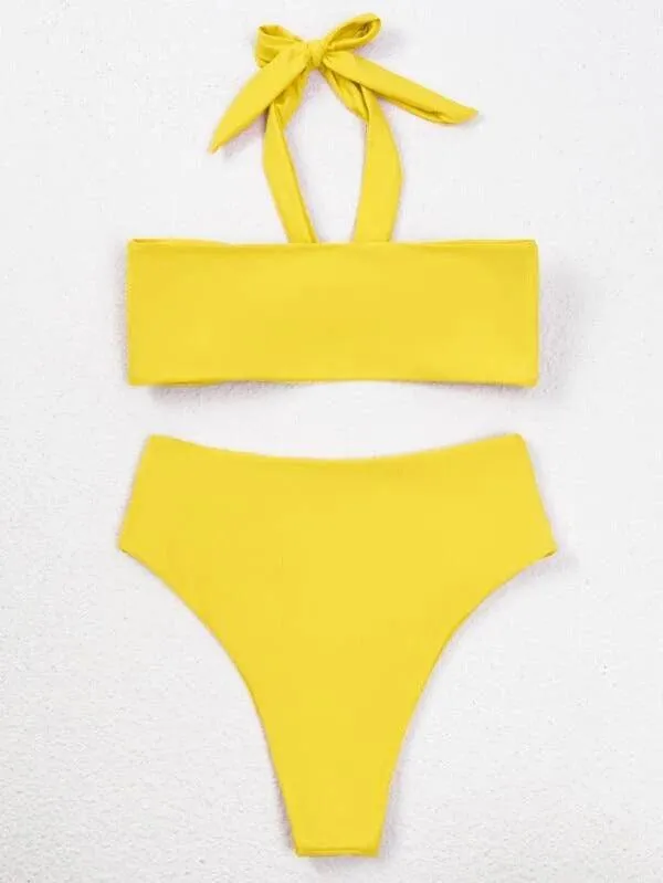 Knot Detail High Waisted Bikini Swimsuit