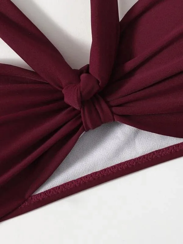 Knot Detail High Waisted Bikini Swimsuit