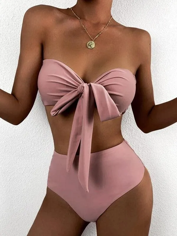 Knot Detail High Waisted Bikini Swimsuit