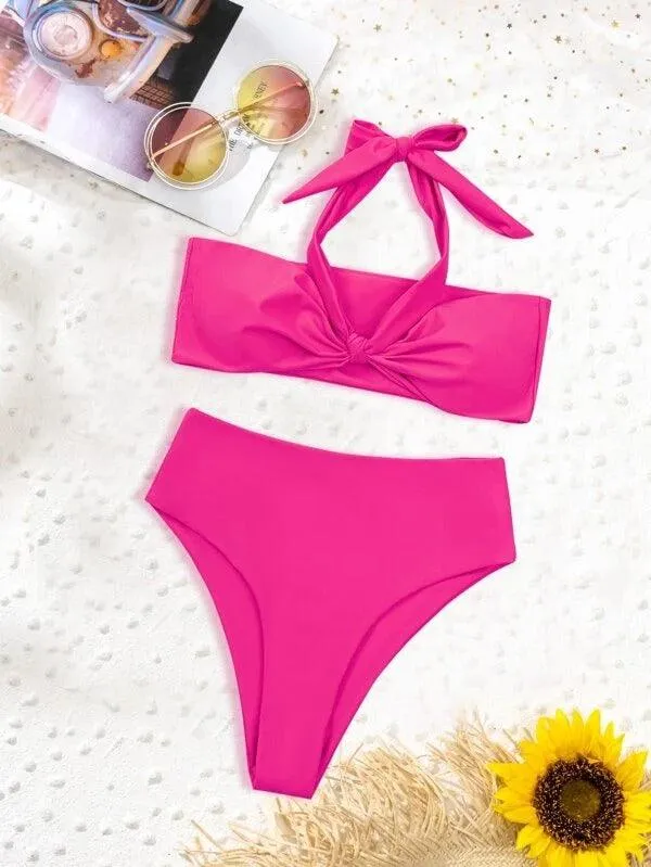 Knot Detail High Waisted Bikini Swimsuit