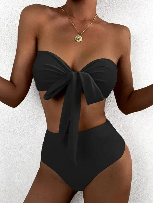 Knot Detail High Waisted Bikini Swimsuit