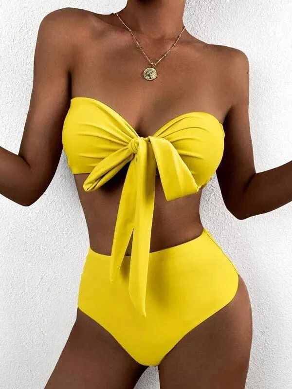 Knot Detail High Waisted Bikini Swimsuit