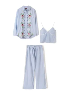 Lounge trio set in Dorothea print in light blue
