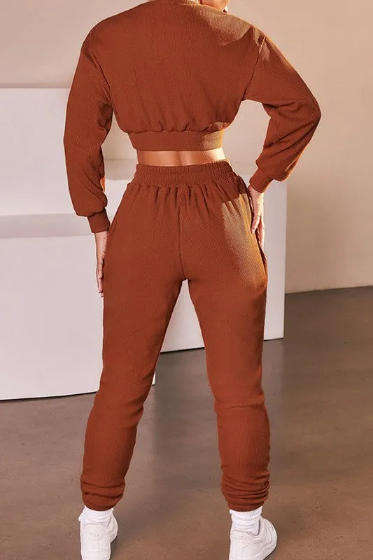 Lux Lounge 'Rest My Case' Jogger Set in Rust