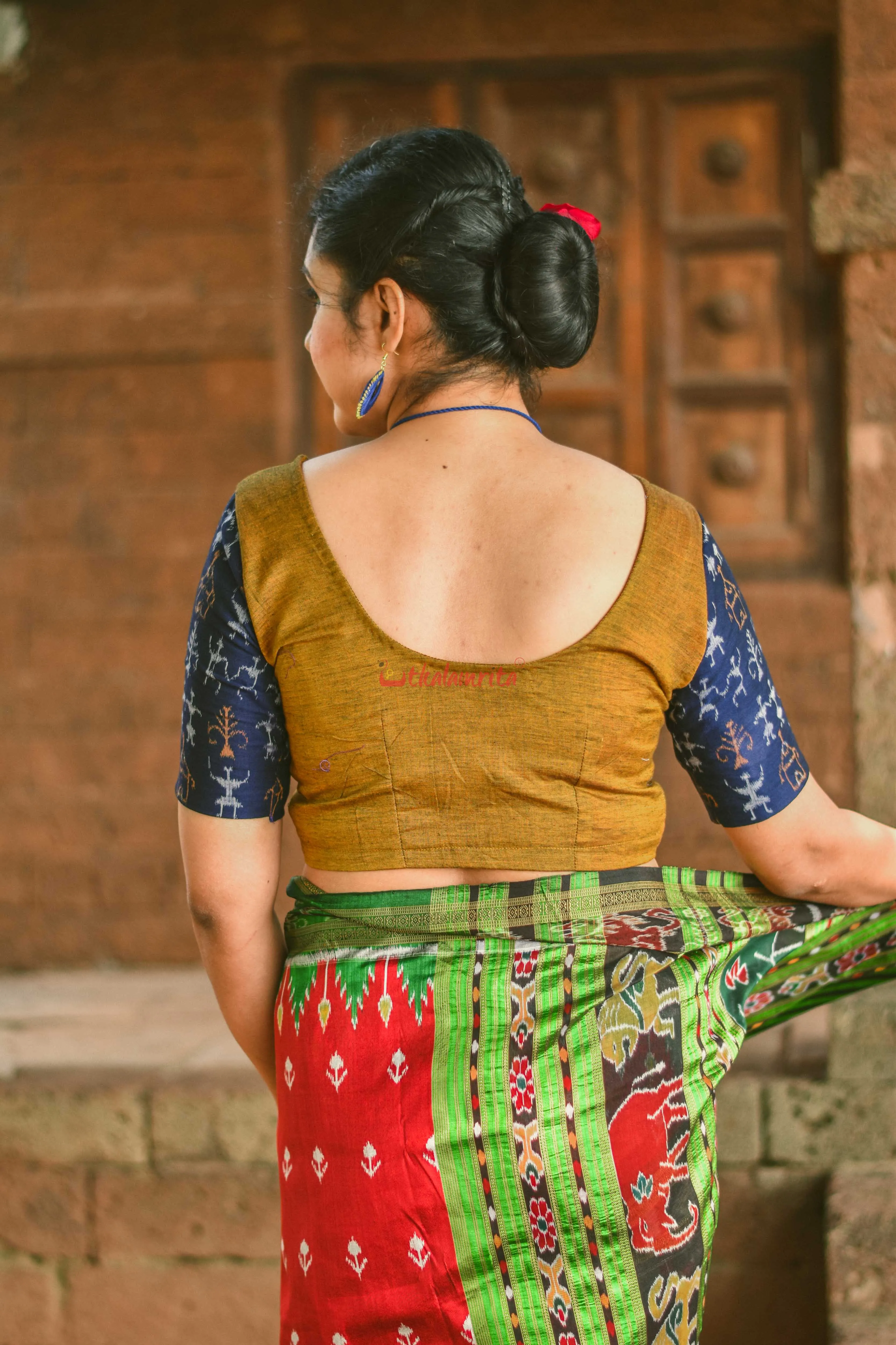 Mustard with Blue Tribal Sleeves (Blouse)