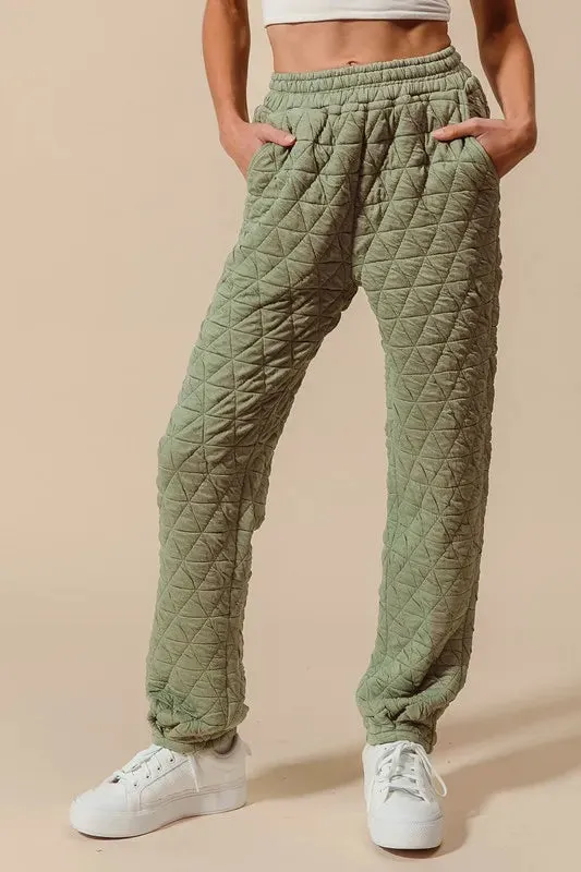 Sage Green Quilted Straight Leg Jogger Pants
