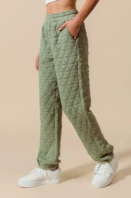 Sage Green Quilted Straight Leg Jogger Pants