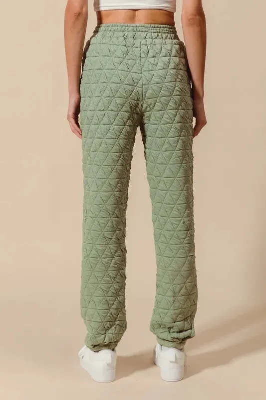 Sage Green Quilted Straight Leg Jogger Pants