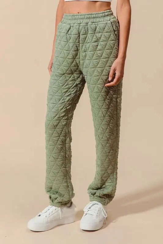 Sage Green Quilted Straight Leg Jogger Pants