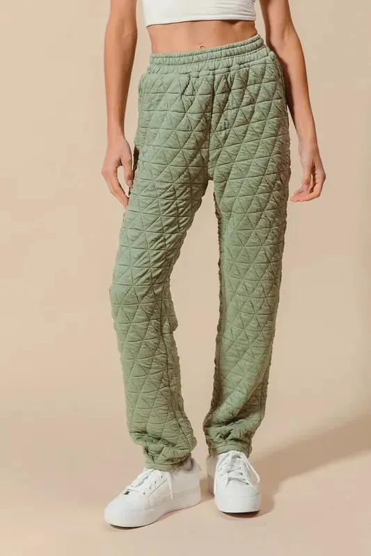 Sage Green Quilted Straight Leg Jogger Pants