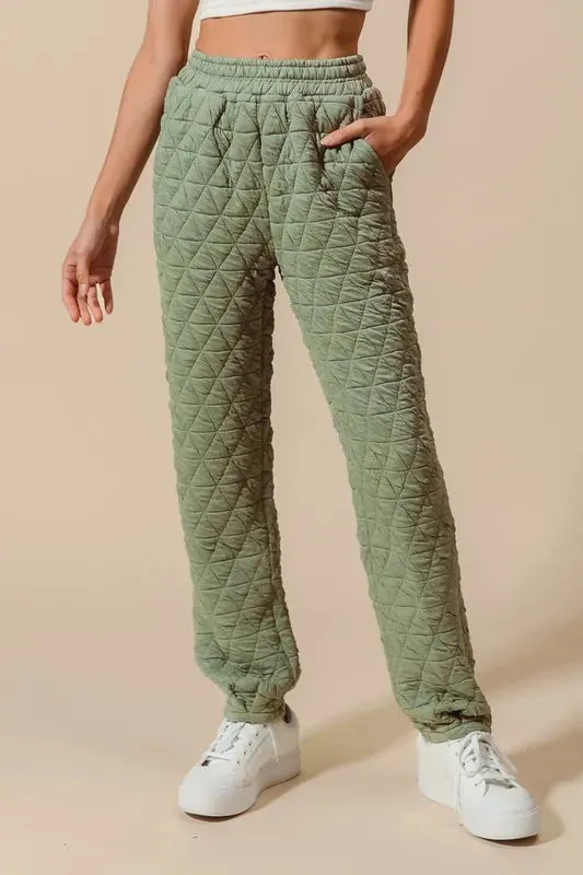 Sage Green Quilted Straight Leg Jogger Pants