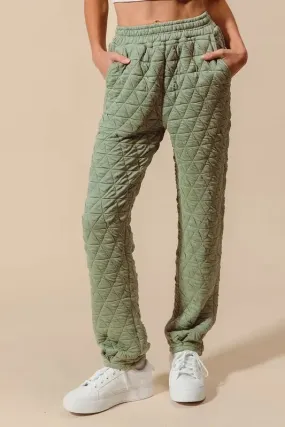 Sage Green Quilted Straight Leg Jogger Pants