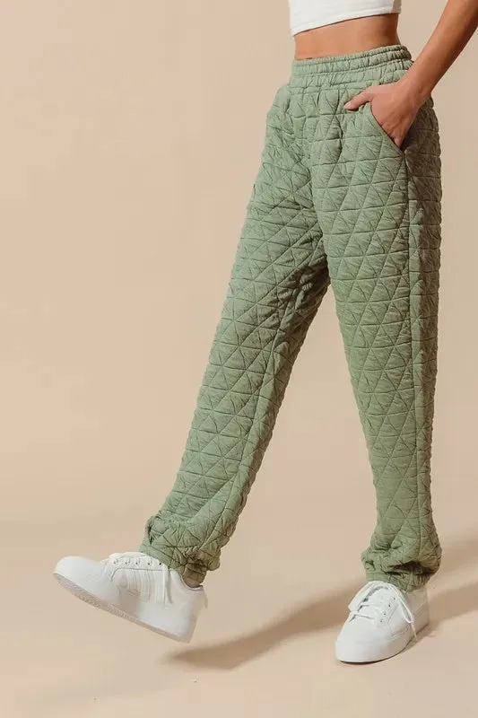Sage Green Quilted Straight Leg Jogger Pants