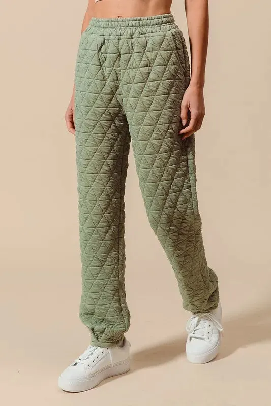 Sage Green Quilted Straight Leg Jogger Pants