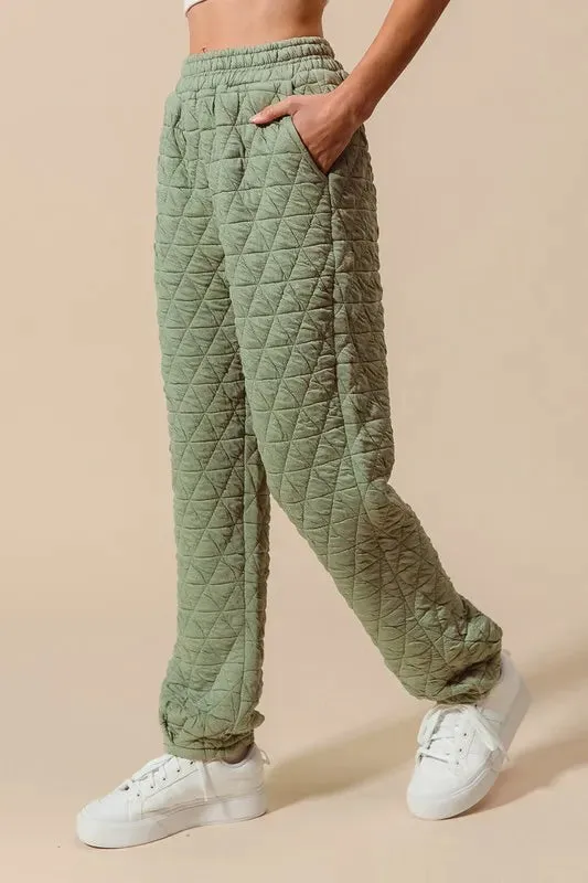 Sage Green Quilted Straight Leg Jogger Pants