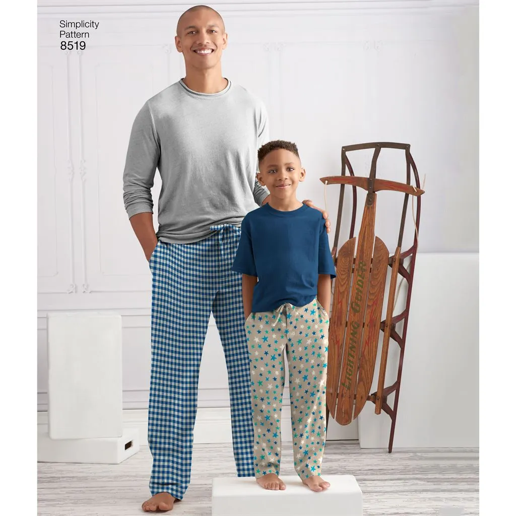 Simplicity Pattern 8519 Boys' and Men's Slim Fit Lounge Trousers