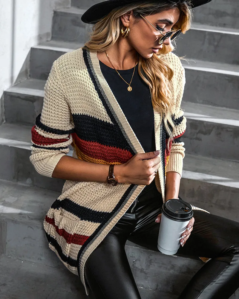 Striped Chunky Knit Cardigan