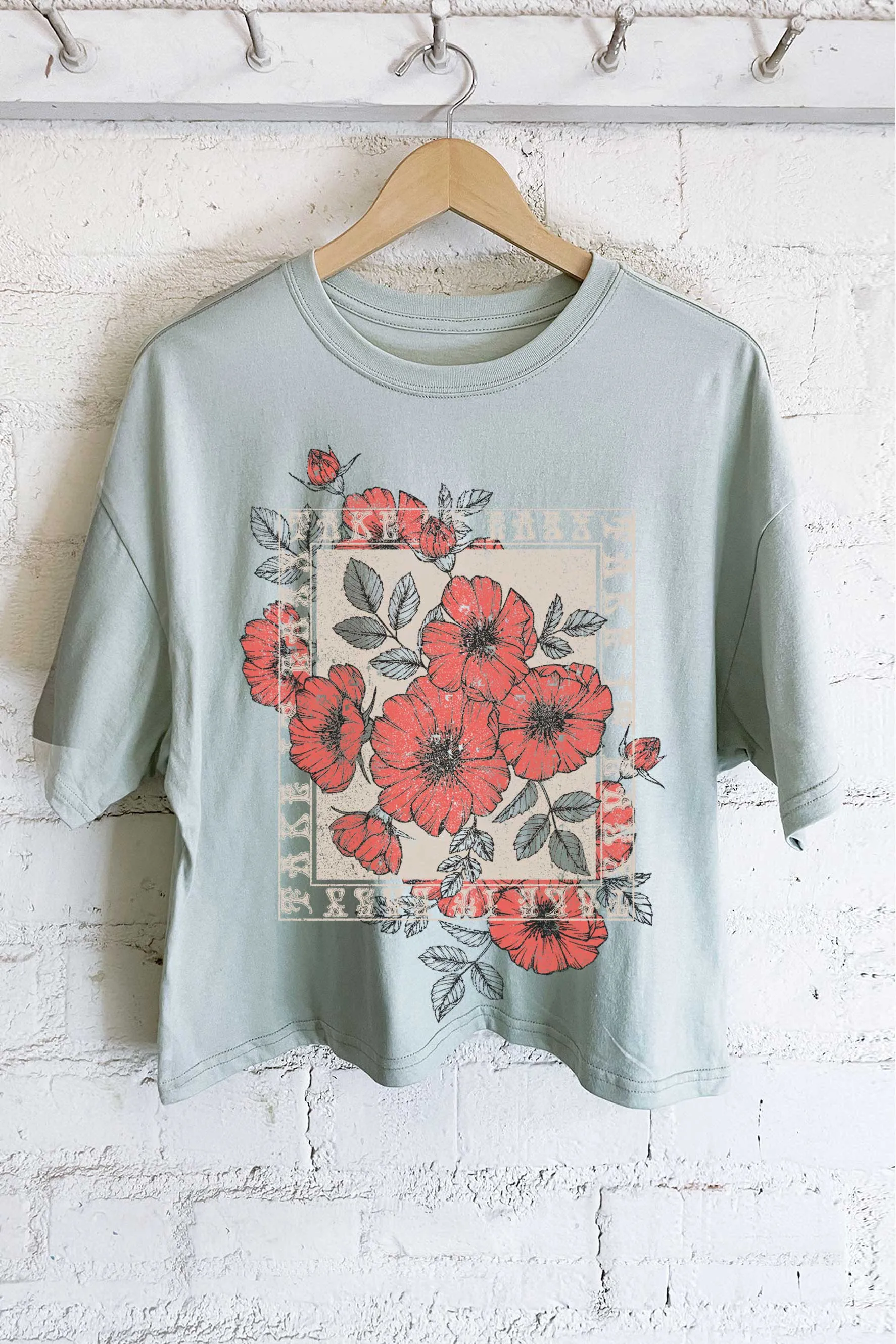 Take It Easy Vintage Flower Long Crop Graphic Tee